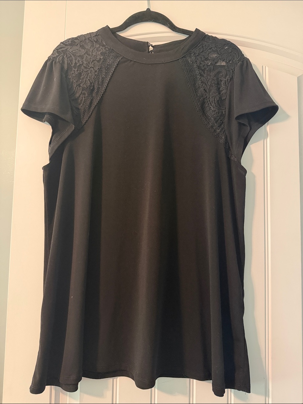 torrid Black Short Sleeve Top with Lace Yoke